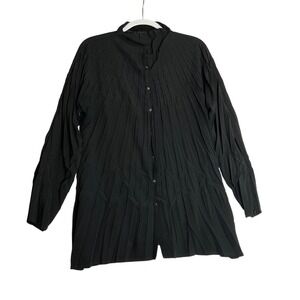 Babette Crinkle Textured Pleated Snap Front Tunic Long Sleeve Lagenlook Artsy L